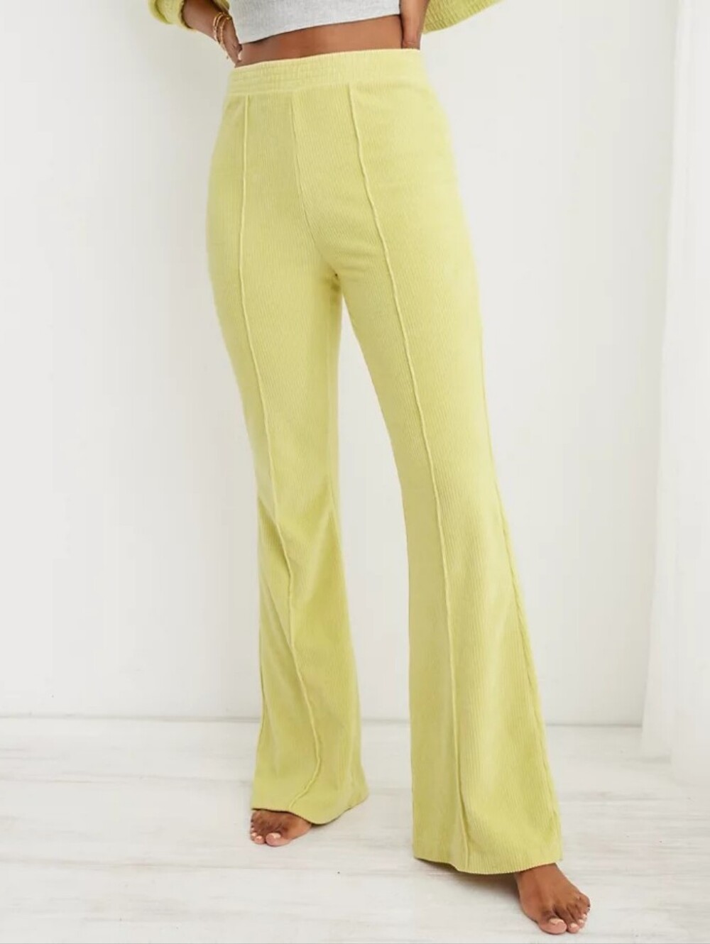 Aerie Ribbed Flare Pants Green Size Small NWT